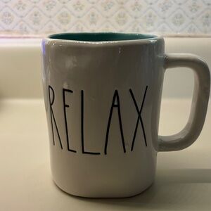 Rae Dunn Relax Mug with White and Teal Accents
